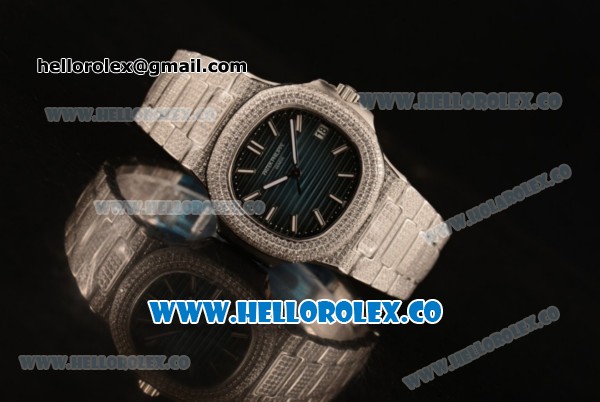Patek Philippe Nautilus Miyota 9015 Automatic Diamonds/Steel Case with Blue Dial and Stick Markers (AAAF) - Click Image to Close